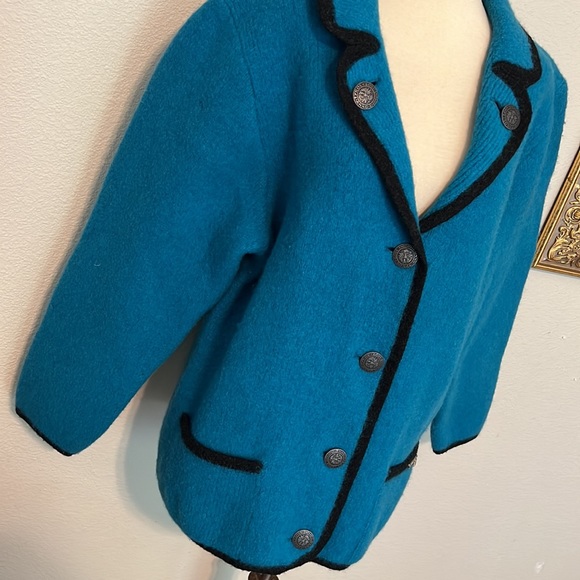 Stapf turquoise wool sweater metal buttons made in Austria, as is - Picture 4 of 16